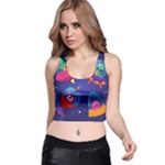 Cartoon Funny Aliens With Ufo Duck Starry Sky Set Racer Back Crop Top