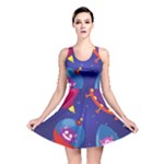 Cartoon Funny Aliens With Ufo Duck Starry Sky Set Reversible Skater Dress