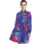 Cartoon Funny Aliens With Ufo Duck Starry Sky Set Long Sleeve Chiffon Shirt Dress