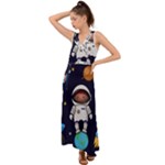 Boy Spaceman Space Rocket Ufo Planets Stars V-Neck Chiffon Maxi Dress