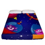 Cartoon Funny Aliens With Ufo Duck Starry Sky Set Fitted Sheet (Queen Size)