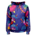 Cartoon Funny Aliens With Ufo Duck Starry Sky Set Women s Pullover Hoodie