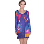 Cartoon Funny Aliens With Ufo Duck Starry Sky Set Long Sleeve Nightdress