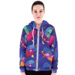 Cartoon Funny Aliens With Ufo Duck Starry Sky Set Women s Zipper Hoodie