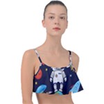 Boy Spaceman Space Rocket Ufo Planets Stars Frill Bikini Top