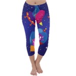 Cartoon Funny Aliens With Ufo Duck Starry Sky Set Capri Winter Leggings 