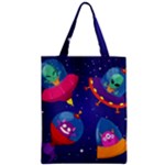 Cartoon Funny Aliens With Ufo Duck Starry Sky Set Zipper Classic Tote Bag