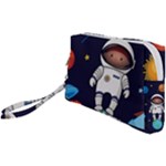 Boy Spaceman Space Rocket Ufo Planets Stars Wristlet Pouch Bag (Small)