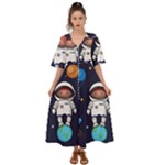 Boy Spaceman Space Rocket Ufo Planets Stars Kimono Sleeve Boho Dress