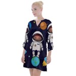 Boy Spaceman Space Rocket Ufo Planets Stars Open Neck Shift Dress