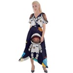 Boy Spaceman Space Rocket Ufo Planets Stars Cross Front Sharkbite Hem Maxi Dress