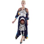 Boy Spaceman Space Rocket Ufo Planets Stars Quarter Sleeve Wrap Front Maxi Dress