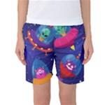 Cartoon Funny Aliens With Ufo Duck Starry Sky Set Women s Basketball Shorts