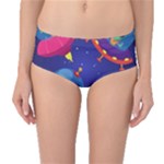 Cartoon Funny Aliens With Ufo Duck Starry Sky Set Mid-Waist Bikini Bottoms