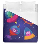 Cartoon Funny Aliens With Ufo Duck Starry Sky Set Duvet Cover (Queen Size)
