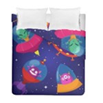 Cartoon Funny Aliens With Ufo Duck Starry Sky Set Duvet Cover Double Side (Full/ Double Size)