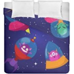 Cartoon Funny Aliens With Ufo Duck Starry Sky Set Duvet Cover Double Side (King Size)