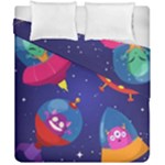 Cartoon Funny Aliens With Ufo Duck Starry Sky Set Duvet Cover Double Side (California King Size)