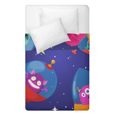 Cartoon Funny Aliens With Ufo Duck Starry Sky Set Duvet Cover Double Side (Single Size) from ArtsNow.com