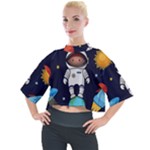 Boy Spaceman Space Rocket Ufo Planets Stars Mock Neck T-Shirt