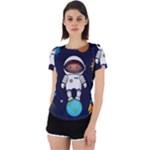 Boy Spaceman Space Rocket Ufo Planets Stars Back Cut Out Sport T-Shirt