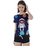 Boy Spaceman Space Rocket Ufo Planets Stars Short Sleeve Open Back T-Shirt