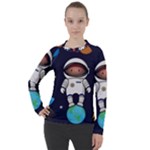 Boy Spaceman Space Rocket Ufo Planets Stars Women s Pique Long Sleeve T-Shirt