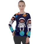 Boy Spaceman Space Rocket Ufo Planets Stars Women s Long Sleeve Raglan T-Shirt