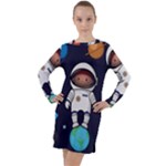 Boy Spaceman Space Rocket Ufo Planets Stars Long Sleeve Hoodie Dress