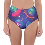 Cartoon Funny Aliens With Ufo Duck Starry Sky Set Reversible High-Waist Bikini Bottoms