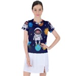 Boy Spaceman Space Rocket Ufo Planets Stars Women s Sports Top