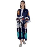 Boy Spaceman Space Rocket Ufo Planets Stars Maxi Satin Kimono