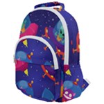 Cartoon Funny Aliens With Ufo Duck Starry Sky Set Rounded Multi Pocket Backpack