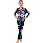 Boy Spaceman Space Rocket Ufo Planets Stars Kids  Satin Long Sleeve Pajamas Set