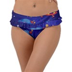 Cartoon Funny Aliens With Ufo Duck Starry Sky Set Frill Bikini Bottoms