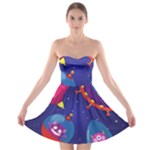 Cartoon Funny Aliens With Ufo Duck Starry Sky Set Strapless Bra Top Dress