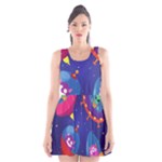 Cartoon Funny Aliens With Ufo Duck Starry Sky Set Scoop Neck Skater Dress