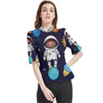 Boy Spaceman Space Rocket Ufo Planets Stars Frill Neck Blouse