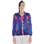 Cartoon Funny Aliens With Ufo Duck Starry Sky Set Women s Windbreaker