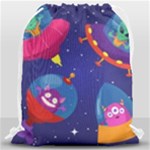Cartoon Funny Aliens With Ufo Duck Starry Sky Set Drawstring Bag (Large)