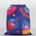 Cartoon Funny Aliens With Ufo Duck Starry Sky Set Drawstring Bag (Small)