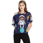Boy Spaceman Space Rocket Ufo Planets Stars One Shoulder Cut Out T-Shirt
