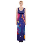 Cartoon Funny Aliens With Ufo Duck Starry Sky Set Thigh Split Maxi Dress