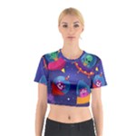 Cartoon Funny Aliens With Ufo Duck Starry Sky Set Cotton Crop Top
