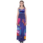 Cartoon Funny Aliens With Ufo Duck Starry Sky Set Empire Waist Maxi Dress