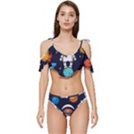 Boy Spaceman Space Rocket Ufo Planets Stars Ruffle Edge Tie Up Bikini Set	