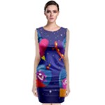 Cartoon Funny Aliens With Ufo Duck Starry Sky Set Classic Sleeveless Midi Dress