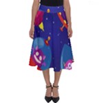 Cartoon Funny Aliens With Ufo Duck Starry Sky Set Perfect Length Midi Skirt