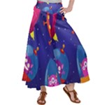 Cartoon Funny Aliens With Ufo Duck Starry Sky Set Women s Satin Palazzo Pants