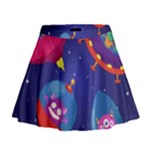 Cartoon Funny Aliens With Ufo Duck Starry Sky Set Mini Flare Skirt